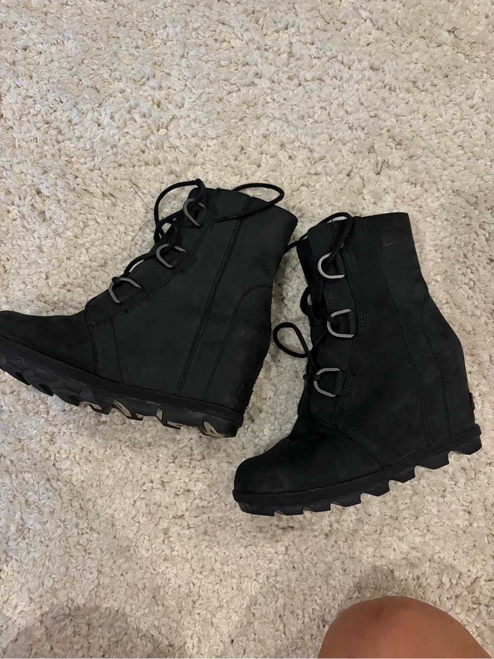 Sorel Black Lace-Up Wedge Ankle Boots